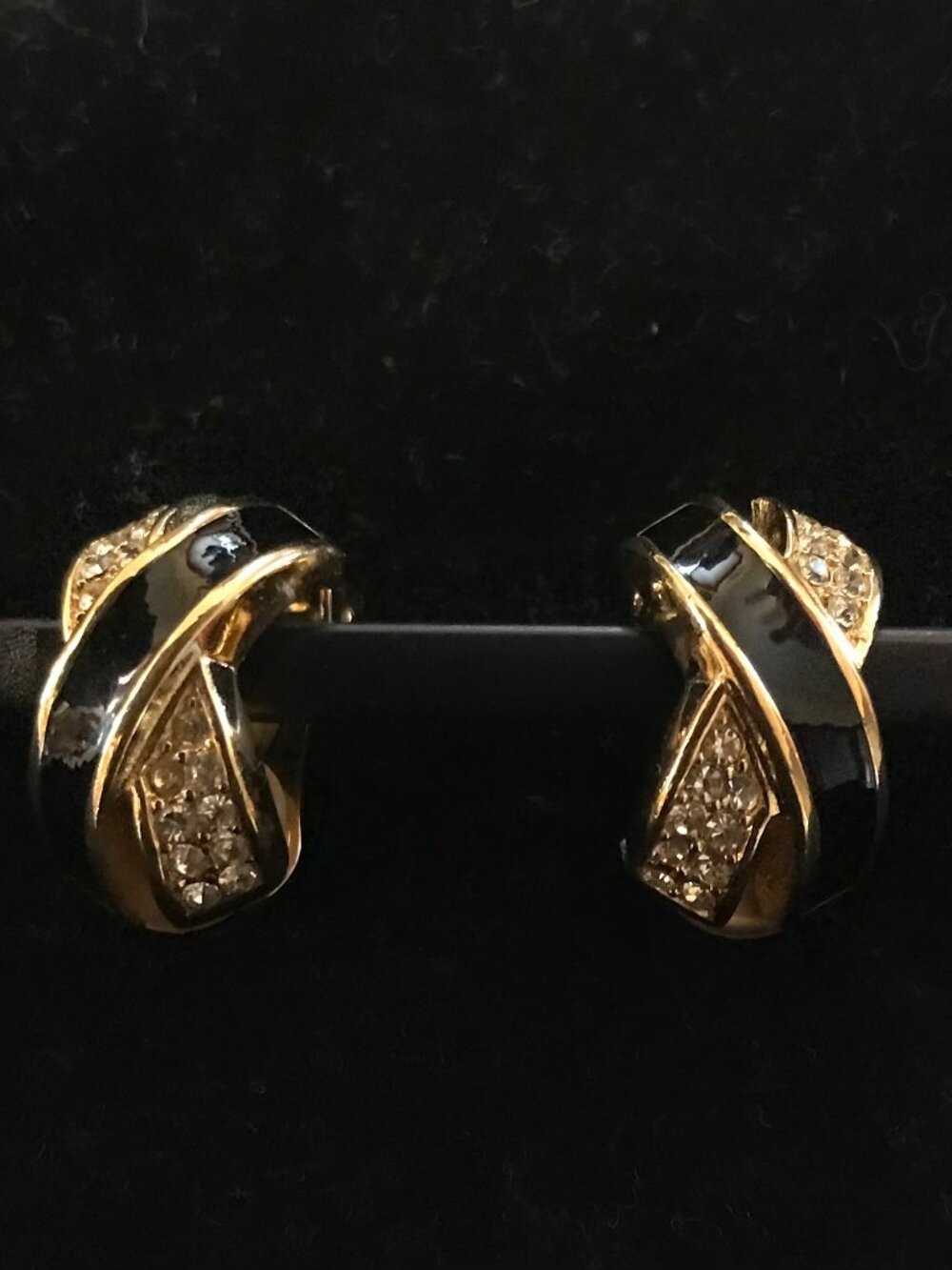 🎁Giftable - Vintage Christian Dior Black vEnamel/Swarovski Crystal Demi-Parure - Picture 3 of 15